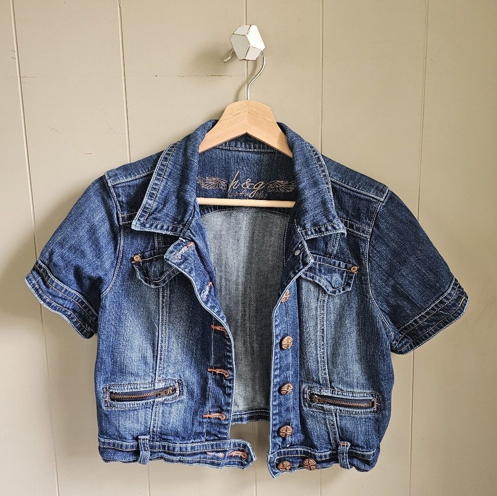 ☆ H&G Denim Short Sleeve Crop Jacket, S ☆